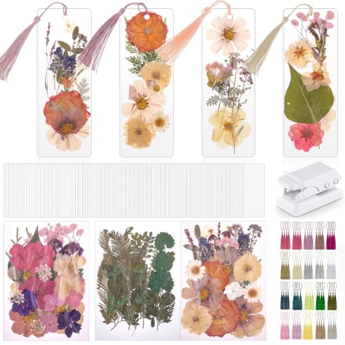 Fuyoooo 376 Pcs Pressed Flower Bookmark Kit,Retro Color,2 x 6 Inch - color: Retro Color, size: 2 x 6 Inch