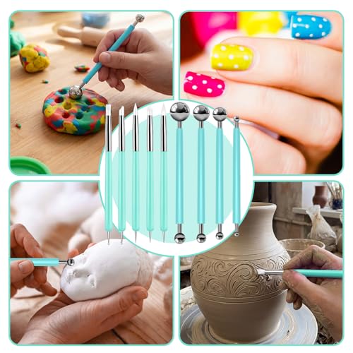 18 Pcs Dotting Tools Silicone Clay Sculpting Tool Ceramic Clay Ball Stylus Pottery Embossing Tool for Rock Modeling Blending, Drawing