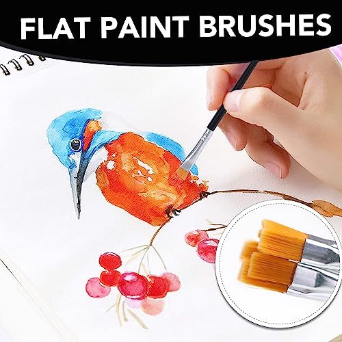 AROIC Small Paint Brushes Bulk,110 Pcs Nylon Hair Paint Brushes Black | with Flat and Round Pointed Acrylic Paint Brush Set,Craft Oil Watercolor Face Artist and Kids Painting Kits - color: Black, size: 55 Flat + 55 Fine