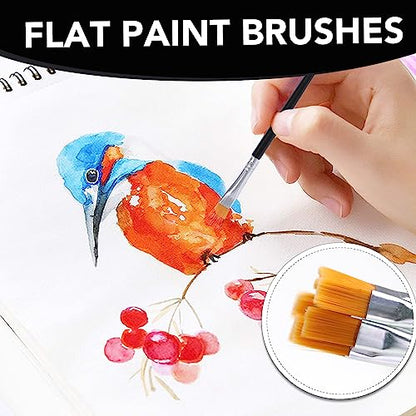 AROIC Small Paint Brushes Bulk,110 Pcs Nylon Hair Paint Brushes Black | with Flat and Round Pointed Acrylic Paint Brush Set,Craft Oil Watercolor Face Artist and Kids Painting Kits - color: Black, size: 55 Flat + 55 Fine