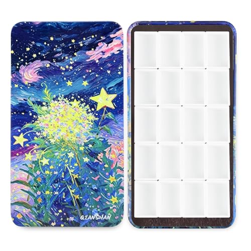 20Pcs Full Pans Watercolor Tin Palette Paint Case with Magnetic Stripe | Metal Art Paint Mixing Tray,3ml Empty Full Pans,Portable Empty Paint Box for DIY Watercolor Oils Acrylics Drawing Star Bloom - color: Starlit Bloomfield