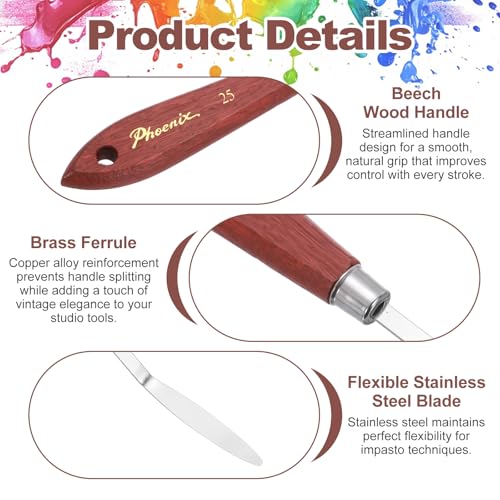 MECCANIXITY Pack of 1 Palette Knife No.25, 8.1" Long Palette Knives with Stainless Steel Flexible Spatula Pallet Knife and Wood Handle for Scraping, Mixing, Oil Acrylic Painting Canvas - style: No.25