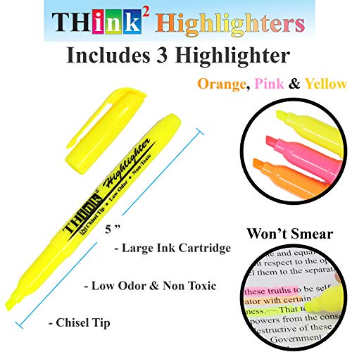 [24 Pack] Think2 Pens & Markers Supply Kit. Includes 3 Highlighter, 4 Permanent Markers, 2 Dry Erase Markers, 12 Color Gel Pens and 3 Retractable gel pens Supplies - color: Variety Pack