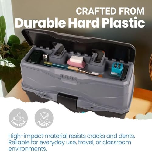 ArtBin 3-Tray Art Supply Box Versatile Organizer for Brushes, Paints, Stamps, and More - Durable Hard Plastic, Secure Closure, Portable with Top Trays and Dividers - style: Three Tray