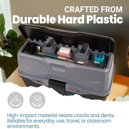ArtBin 3-Tray Art Supply Box Versatile Organizer for Brushes, Paints, Stamps, and More - Durable Hard Plastic, Secure Closure, Portable with Top Trays and Dividers - style: Three Tray