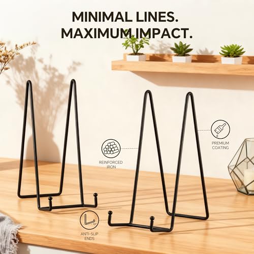 Artliving Metal Plate Stands for Display - 10-Inch Tabletop Holder for Large Decorative Platters, Frames, Plaques, Paintings - Black Iron Display Easels - 2 Pack - size: 10“（2 pack）