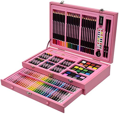 Sunnyglade 145 Piece Deluxe Art Set Wooden Art Box & Drawing Kit Pink - color: Pink