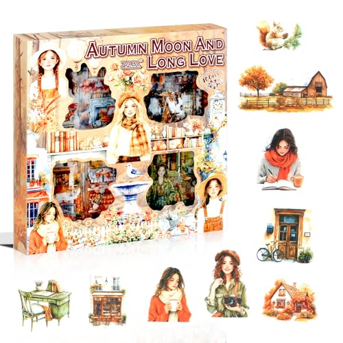 448Pcs Autumn Scenery Scrapbook Stickers for Scrapbooking Supplies, Transparent PET Aesthetic Stickers for Journaling, Junk Journal, Planner, DIY Craft Art, Scrap Booking Supples Kit - color: Autumn Moon Lasts Forever