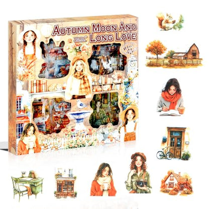 448Pcs Autumn Scenery Scrapbook Stickers for Scrapbooking Supplies, Transparent PET Aesthetic Stickers for Journaling, Junk Journal, Planner, DIY Craft Art, Scrap Booking Supples Kit - color: Autumn Moon Lasts Forever