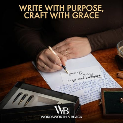 Wordsworth & Black Luxury Bamboo Maple Calligraphy Pen Set, 6 Nibs | Fountain Ink Bottle, Cartridges , Refill Converter, Gift for Men , Women, Smooth Writing, Journaling , Lettering - color: Maple Wood