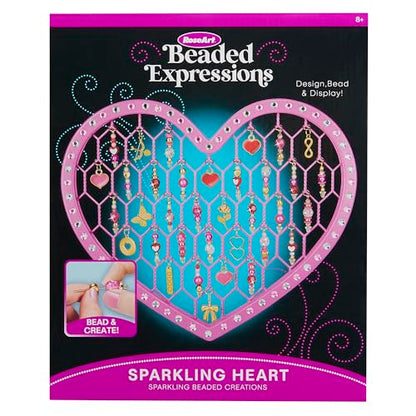 RoseArt Beaded Expressions Heart DIY Beaded Sun Catcher Craft Kit - Valentine’s Day DIY Bead Art for Kids – Design, Bead & Display Hanging Heart Frame – Jewelry-Inspired Window Decor, Ages 8+ - style: Heart