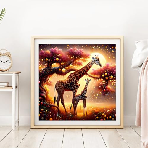 DPDAKIT Giraffe Diamond Painting Kit for Adults, Animal Diamond Art 12x12In | Round Full Drill, 5D Dot Painting for Beginner, DIY Crystal Gem Art Kit, Relaxing Craft, Home Wall Decor Gift, Diamond Dots