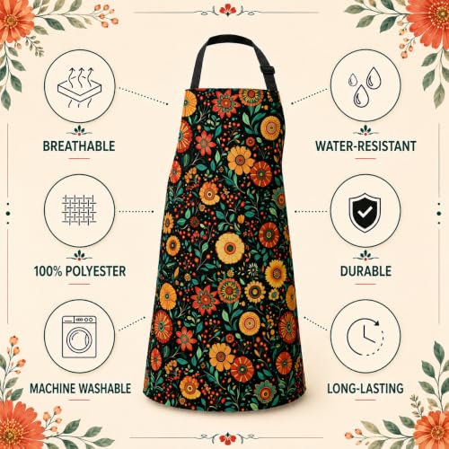 Flowers Apron with 2 Pockets Adjustable Stain Resistant Kitchen Cooking Apron for Baking BBQ Grilling Grilling Painting Gardening - color: Flowers