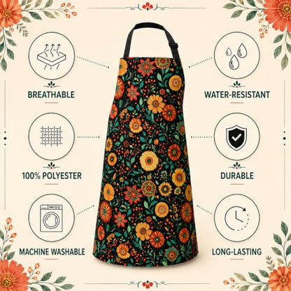 Flowers Apron with 2 Pockets Adjustable Stain Resistant Kitchen Cooking Apron for Baking BBQ Grilling Grilling Painting Gardening - color: Flowers