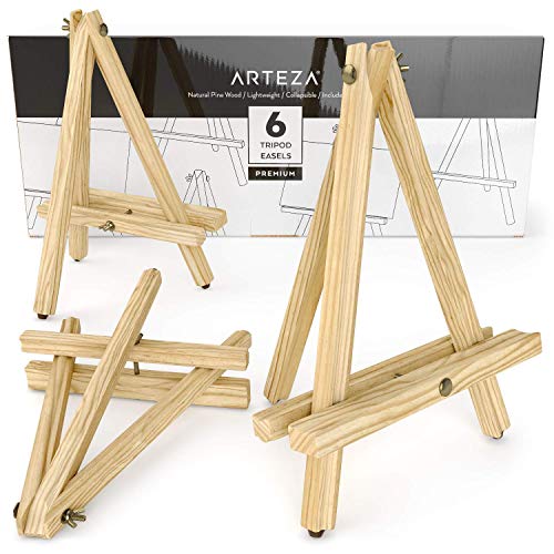 ARTEZA Tripod Easel, Pack of 6, 12 Inches, Natural Pine Wood Finish for Small to Medium Canvases with Non-Slip Legs