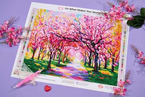 DIAMOND ART CLUB Cherry Blossom Trees Diamond Art Kits for Adults | Premium Diamond Painting Kit, Fun DIY Crafts for Adults, Round Diamond Art Canvas, 17" x 13" (42.6 x 32.8 cm) - color: Cherry Blossom Trees