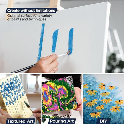 Bluebird Canvas Board - 2 Each of 4x4, 5x7, 8x10, 9x12, 11x14 Set of 10 Gesso-Primed White Blank Canvases for Painting - 100% Cotton Art Supplies, Canvas Board for Acrylic, Poster, Oil Paint