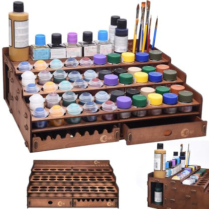 OPHIR 50 Holes Wooden Paint Holder Rack for Model Paints, Painting Brushes - size: 1.42"-50 Holes