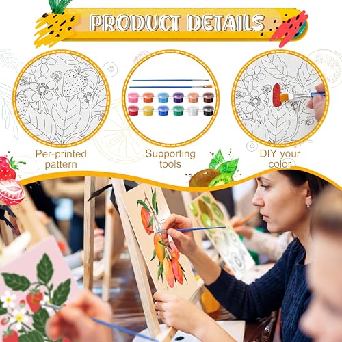 Blosssound 10 Set Pre Printed Canvas Pre Drawn Canvas Painting with Easel Kits 5" x 7" Outline Painting Panels for Beginners, DIY Craft Project, Home Decors(Fruit) - style: Fruit