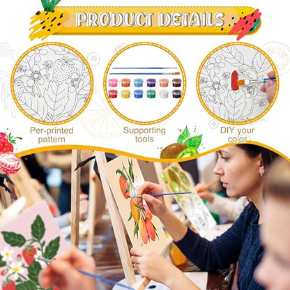 Blosssound 10 Set Pre Printed Canvas Pre Drawn Canvas Painting with Easel Kits 5" x 7" Outline Painting Panels for Beginners, DIY Craft Project, Home Decors(Fruit) - style: Fruit