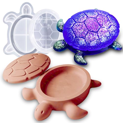 Turtle Box Resin Mold with Lid, 3D Sea Animal Storage Container Silicone Resin Casting Molds, Unique Marine Turtle Jewelry Trinket Holder Candy Jar Epoxy Concrete Art Craft Mold Home Decor - color: Turtle Box with Lid