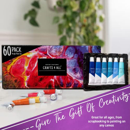Crafts 4 All Acrylic Paint Set for Adults and Artists - 60 Pack of 12mL Paints with 3 Art Brushes, Non-Toxic Craft Paint for Easter Eggs, Ceramic Rock - Art Supplies - size: 0.38 Fl Oz (Pack of 63)