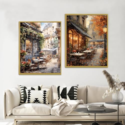 PHANTASYART 2 Pack Cafe Paint by Numbers Kit for Adults 16x20inch | Cafe Paint By Number Canvas for Adults, Cafe Adult Paint by Numbes, DIY Oil Painting Kit in Gift Box, Home Decor and Gifts - color: Cafe(2 Pack), size: 16x20inch