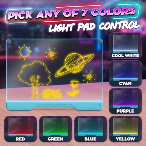 16" LED Drawing Board Rechargeable; 10 Tracing Sheets; Blue | 7 Colors, Adjustable Brightness; Acrylic Light Board for Tracing with Stand, Classroom Art Kit; Birthday Gift Idea - color: Blue