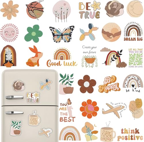 30 Pcs Boho Diamond Painting Magnets Kits Diamond Art Fridge Magnet Refrigerator Sticker Diamond Painting kit for Beginners Adults DIY Art Craft Gifts Home Decors - color: 30pcs Boho