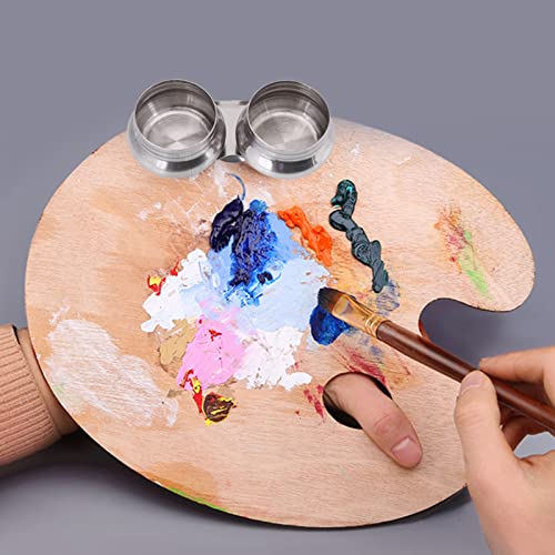Haosie Double Dipper Palette Cup, Oil Painting Supplies, Stainless Steel Paint Palette Watercolor Water Container with Lid, Paint Water for Turpentine Turpenoid