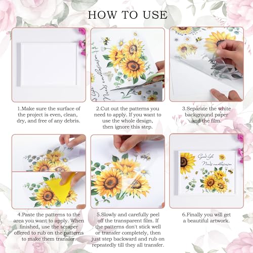 Joeyan Blue and Green Floral Rub On Transfers for Furniture and Crafts, 2 Large Design Sheets 12''x18'', DIY Home Decal on Wood Glass Metal Canvas Porcelain Paper Plastic, Flowers in The Field - style: Blue and Green Floral