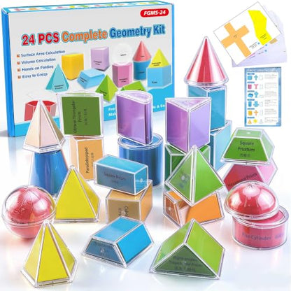 3D Transparent Geometric Solids Set with 2D Nets, Math Learning Tools
