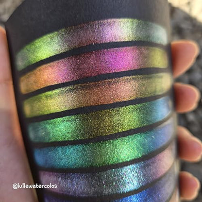 IUILE Handmade Watercolor Paints - Rainbow Dot Card (8 colors). Color Shift, Metallic, Shiny, Shimmer - color: Rainbow Dot
