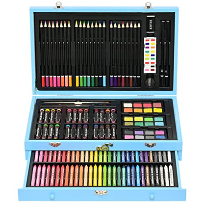 Sunnyglade 145 Piece Deluxe Art Set Wooden Art Box & Drawing Kit Blue - color: Blue