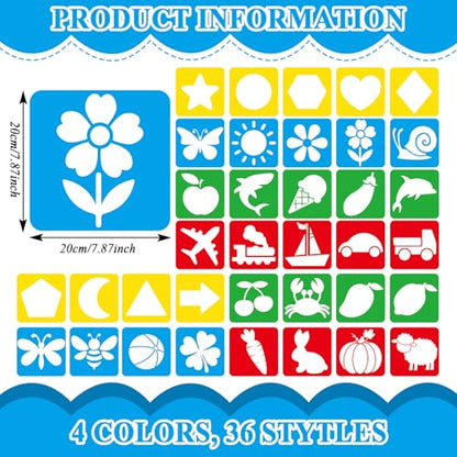 36pcs Drawing Stencils for 8 Inch Sidewalk Chalk Stencils Painting Large Washable Reusable Themed Shape Template - style: Learning