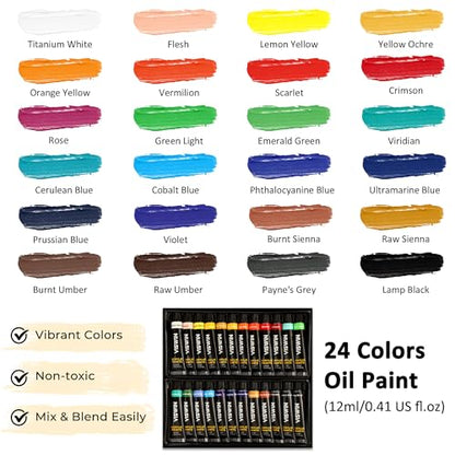 VISWIN Deluxe Oil Paint Set with Beech Wood Easel Box, Advanced Painting Kit with Paint Brush, Canvas, Palette, Oil Cup, Brush Washer, Pencils, Art Supplies, Painting Set for Adult, Artist, Beginners