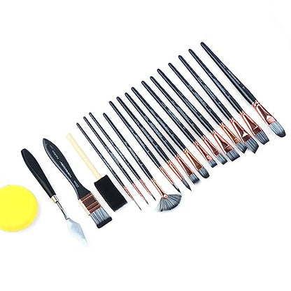 Transon 20Pcs Art Paint Brush Kit with Storage Case, 16 Brushes + Foam Brush Spatula Sponge for Acrylic Oil Watercolor Gouache, Adults Teens Beginners Art Supplies - color: Black