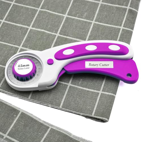Rotary Cutter For Fabric, 6 Pack 45mm Fabric Cutter with 5 pieces Extra Blades,Ergonomic Handle Rolling Cutter for Fabric, Leather, Crafting, Sewing, Quilting, Fabric Rotary Cutter (Dark Pink) - color: Dark Pink
