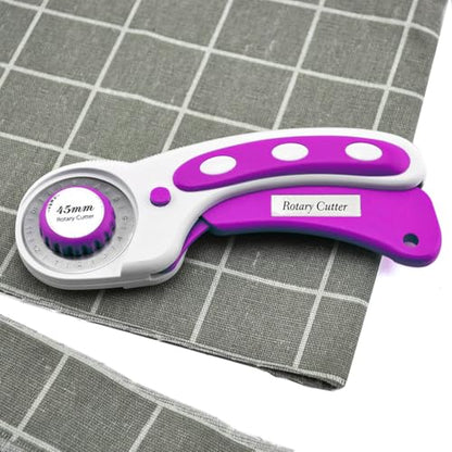 Rotary Cutter For Fabric, 6 Pack 45mm Fabric Cutter with 5 pieces Extra Blades,Ergonomic Handle Rolling Cutter for Fabric, Leather, Crafting, Sewing, Quilting, Fabric Rotary Cutter (Dark Pink) - color: Dark Pink