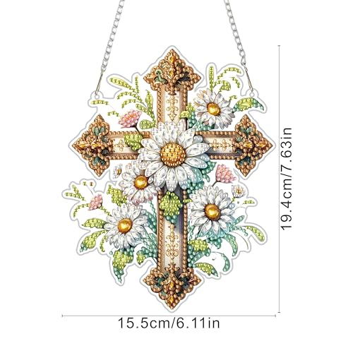 RYMILIE Hanging Diamond Art Kits for Adults Christian Floral Cross - color: DP02436