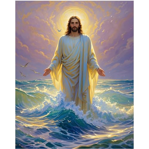 AECIY Paint by Numbers Kit for Adults Beginners Jesus Paint by Number for Adults God Bless You Acrylic Painting by Numbers Jesus Christ on Canvas DIY Painting by Number Home Wall Decor 20x16In - color: P0004