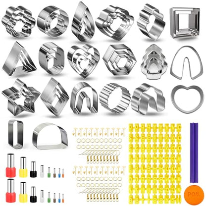 PTFJZ Polymer Clay Cutters for Earring Making 181pcs Clay Tools Set with 44 Shapes Stainless Steel Clay Earrings Cutters 16 Circle Shape Cutters 1 Letter Stamp 120 Jewelry Accessories - color: 181metal