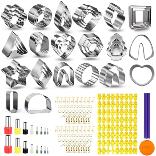 PTFJZ Polymer Clay Cutters for Earring Making 181pcs Clay Tools Set with 44 Shapes Stainless Steel Clay Earrings Cutters 16 Circle Shape Cutters 1 Letter Stamp 120 Jewelry Accessories - color: 181metal
