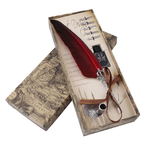 Greensen Vintage Quill Dip Pen Set with Ink, Antique Calligraphy Pen for Writing, Drawing, Signing, Complete Kit with 6 Nibs, Stand, Gift Box for Adults Teens Christmas Gift