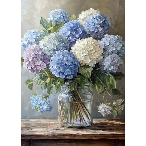 Diamond Art Painting Kits for Adults, Blue Hydrangea Flower Vase Full Drill Diamond Dots Paintings for Beginners, Round 5D Paint with Diamonds Pictures Gem Art Painting Kits DIY Crafts Kits 12x16In - color: Hydrangea