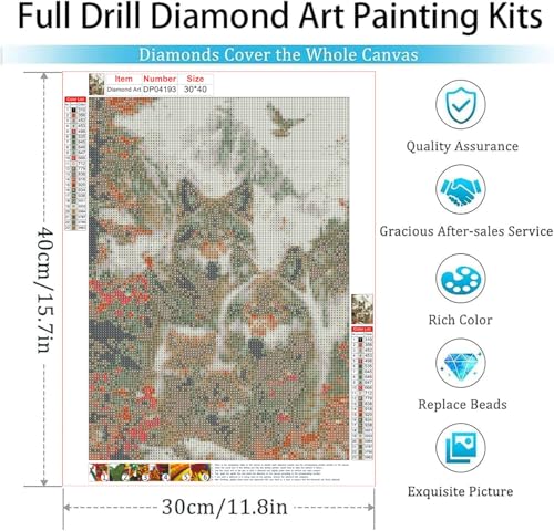 ZeeLionArt Diamond Art Kit, Wolf Family Mountain Landscape, 12 x 16 Inch | Wildlife Scenery 5D DIY Full Square Drill Diamond Painting Kit for Adults & Beginners, Home Wall Decor Craft Gift