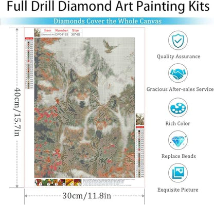 ZeeLionArt Diamond Art Kit, Wolf Family Mountain Landscape, 12 x 16 Inch | Wildlife Scenery 5D DIY Full Square Drill Diamond Painting Kit for Adults & Beginners, Home Wall Decor Craft Gift