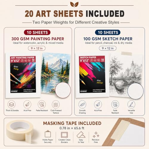 16.5"x12" Beechwood Tabletop Easel with Paint and Sketch Papers,Mask Tape | Portable Adjustable Art Easel with Detachable Strap, Drawing Board for Painting, Sketching and Diamond Art - style: A3