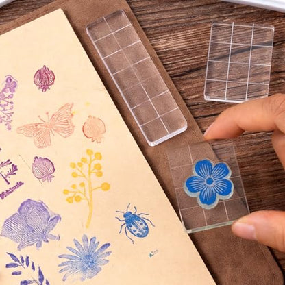 PATIKIL Acrylic Stamp Block, 15 Pack Stamping Block Square Shape with Grid Lines Decorative Mounting Blocks Set for Scrapbooking DIY Crafts Card Making, 2" x 2" - size: 2" x 2"