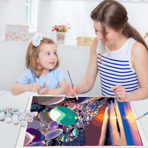 JUJUHOOD Beach Paint by Number Kits for Adults Beginner,Sunset Paint by Number Kit for Adults, Adult Paint by Number Canvas with Paintbrushes and Acrylic Pigment 16x20 inch,Sunset Beach - color: Sunset Beach